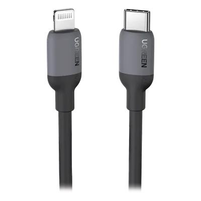 Cable USB-C a Lightning / Certificado MFi / 1 Metro (3.3 Pies) / Carga Rápida PD 20W / Sincronización 480 Mbps / Silicona y TPE / Negro