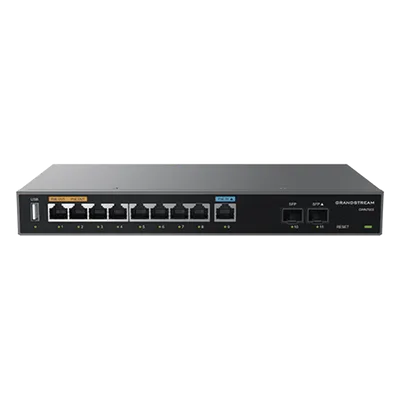 Router Gigabit VPN / Balanceador de cargas / 60,000 sesiones NAT / 9 puertos RJ45 Gigabit + 2 puertos SFP / PoE entrada y salida / Compatible con GWN Cloud
