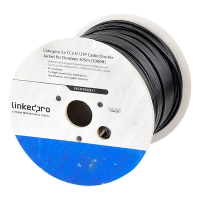 Bobina de Cable UTP / Cat5e / 305 m (1000 ft) / CCA 24 AWG / Doble Forro Intemperie / 100 MHz