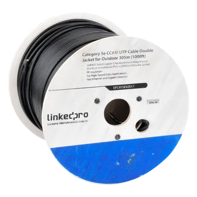 Bobina de Cable UTP / Cat5e / 305 m (1000 ft) / CCA 24 AWG / Doble Forro Intemperie / 100 MHz