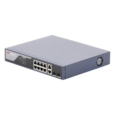 Switch PoE+ / Administrable / Uso en Rack / 8 Puertos 10/100 PoE+ / 2 Puertos 1000 Mbps Uplink / 2 Puertos SFP / Configuración Nube desde Hik-PartnerPro / Modo Extendido hasta 300 Metros / 125 W