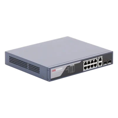 Switch PoE+ / Administrable / Uso en Rack / 8 Puertos 10/100 PoE+ / 2 Puertos 1000 Mbps Uplink / 2 Puertos SFP / Configuración Nube desde Hik-PartnerPro / Modo Extendido hasta 300 Metros / 125 W