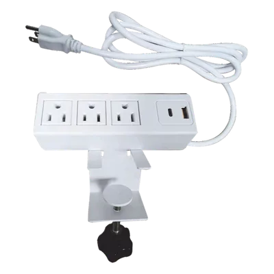 Tomacorriente para Escritorio / 3 Contactos 110VCA / 2 Puertos USB-A y USB-C PD / Bracket Ajustable / 154.7 x 38 x 48.7 mm