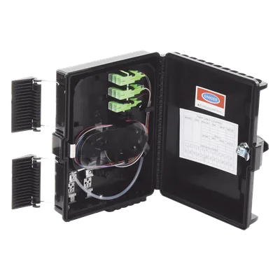 Caja de Empalme para Fibra Óptica / 24 Fusiones / IP65 / Splitter 1x8 SC/APC / 12 Puertos Drop / -40°C a +85°C