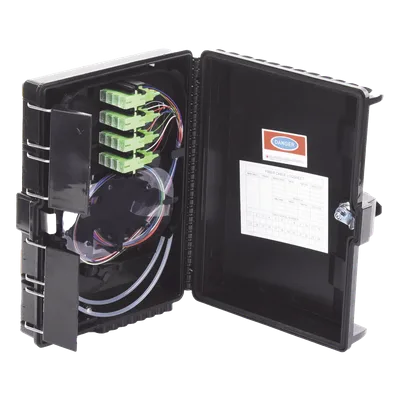 Caja de Empalme para Fibra Óptica / 24 Fusiones / 16 Puertos Drop FTTx / IP65 / Splitter 1x16 SC/APC / -40°C a +85°C