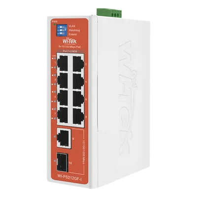 Switch Semi-Industrial / No administrable / 8 puertos 10/100 PoE af/at/bt / 1 puerto Gigabit RJ45 Uplink / 1 puerto SFP Uplink / Presupuesto PoE 110 Watts /