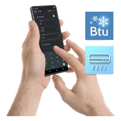 Calculadora de Capacidad de Enfriamiento / Cálculo BTU / Zonificación Geográfica / Conversión Toneladas Refrigeración / Android iOS
