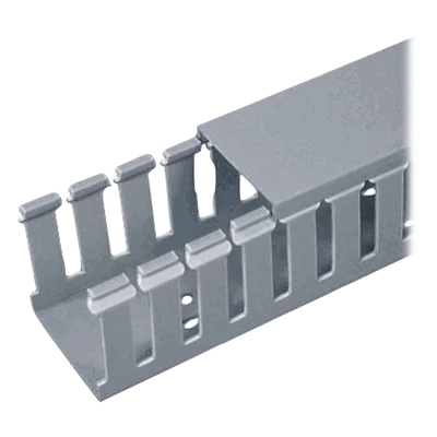 Canaleta Ranurada de PVC con Tapa / Tipo F / 32 mm Ancho x 28.7 mm Alto / 2 m (6.56 ft) Largo / Gris