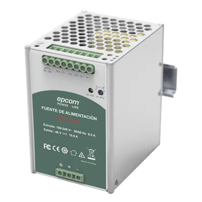 Fuente de Poder Industrial / 48 VCC @ 10A / 480W / Entrada Universal 100-240 VCA / Operación -20°C a 70°C / Riel DIN