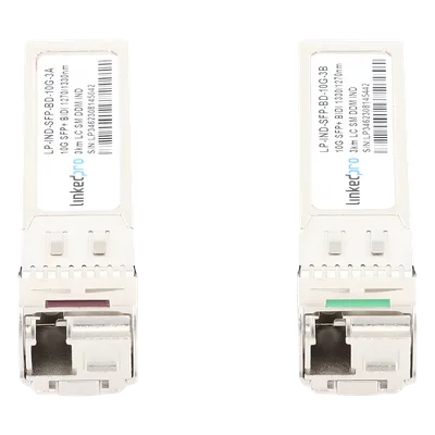 Transceptor Óptico Industrial SFP+ / 10 Gbps / Monomodo 1270/1330 nm / LC/UPC Simplex / Hot-Pluggable / 3 km (9842.5 ft) / 2 Piezas / Rango Industrial -40 a 85°C