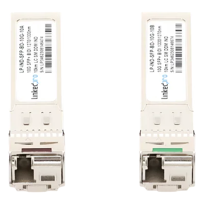 Transceptor SFP+ Industrial / 10 Gbps / Monomodo Bidireccional 1270 & 1330 nm / LC/UPC Simplex / DDM / 10 km (32,808 ft) / 2 Piezas