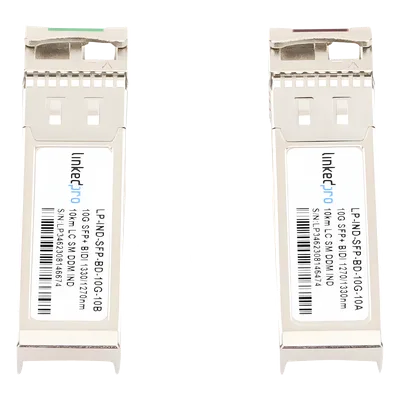 Transceptor SFP+ Industrial / 10 Gbps / Monomodo Bidireccional 1270 & 1330 nm / LC/UPC Simplex / DDM / 10 km (32,808 ft) / 2 Piezas