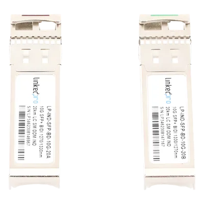 Transceptor Óptico Industrial SFP+ / 10 Gbps / Bidireccional Monomodo / 20 km (12.4 mi) / LC/UPC Simplex / DDM / Rango -40 a 85 °C