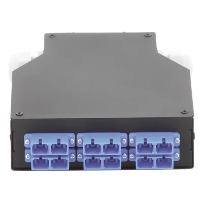 Distribuidor de Fibra Óptica / Riel DIN / 6 Acopladores SC/UPC Dúplex Monomodo / Charola 24 Fusiones / IP67 / 4x12.6x14.2 cm