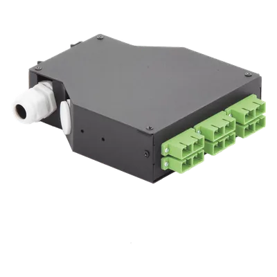 Distribuidor de Fibra Óptica / Riel DIN / 6 Acopladores SC/APC Dúplex Monomodo / Charola 24 Fusiones / 1.57 x 4.96 x 5.59 in