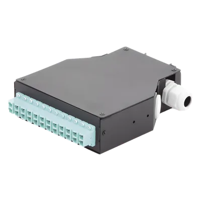 Distribuidor de Fibra Óptica / Riel DIN / 12 Acopladores LC/UPC Dúplex Multimodo / Charola 24 Fusiones / Acero Laminado / 1.57 x 4.96 x 5.59 in