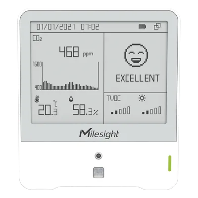 Monitor Ambiental IAQ / 9 Sensores CO2-TVOC / Display E-Ink 4.2 Pulgadas / LoRaWAN / Certificación WELL / Detección de Presencia