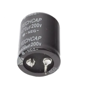 Capacitor de Aluminio / 470μF / 200V / ±20% / 1.45A RMS / 25mm Ø / 1000h @ 105°C