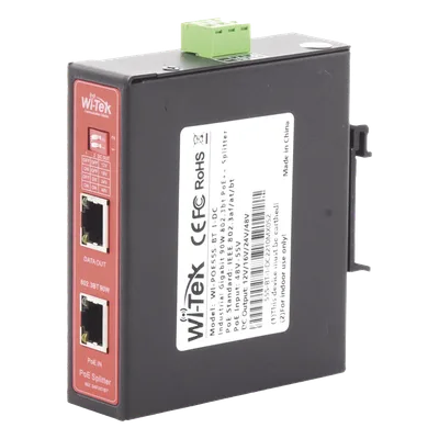Splitter PoE Industrial / Entrada 90 W 802.3bt / Salida DC Seleccionable 12V/16V/24V/48V / 2 Puertos Gigabit / Protección 6 kV / Riel DIN