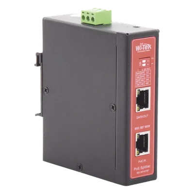 Splitter PoE Industrial / Entrada 90 W 802.3bt / Salida DC Seleccionable 12V/16V/24V/48V / 2 Puertos Gigabit / Protección 6 kV / Riel DIN