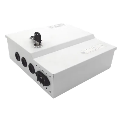 Fuente de poder profesional de 12 Vcc @ 16 A / para 16 cámaras / Con capacidad de batería de respaldo / Requiere batería / Voltaje de entrada de 96-264 Vca