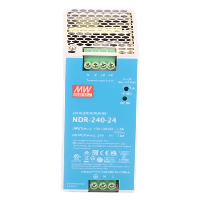 Fuente de Poder Industrial / Riel DIN / 240W / 24Vcc / 10A / Entrada 90-264Vca / Eficiencia 88.5% / Sin Ventilador