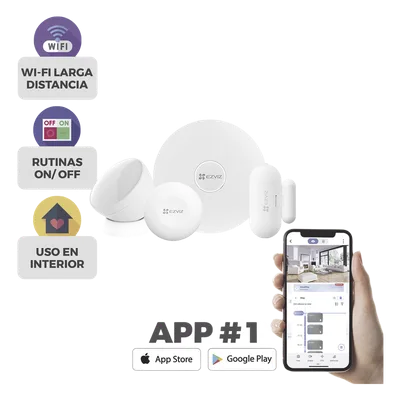 Kit de Alarma Inalambrico / Incluye: 1 Hub, 1 Sensor PIR, 1 Contacto Magnético y 1 Smart Boton / Configuración y Visualización por App Móvil EZVIZ / Protocolo Zigbee