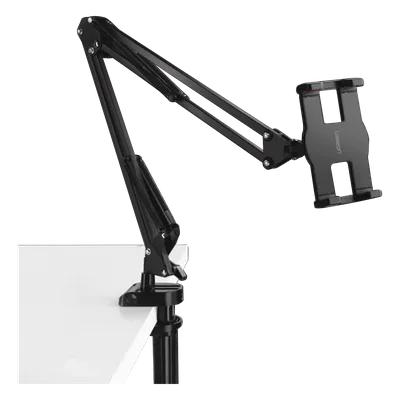 Soporte para Tableta con Brazo tipo Perezoso / Brazo Ajustable y Cabezal de 360° / 3 Perillas de Ajuste / Soporta dispositivos de 4'' a 12.9'' de hasta 1.5 KG / ABS + Metal de Alta Calidad.