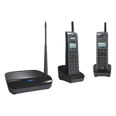 Sistema Telefónico Inalámbrico SIP / 902-928 MHz / 10 Cuentas SIP / 4 Llamadas Simultáneas / Cobertura 6 Pisos / Base + 2 Teléfonos