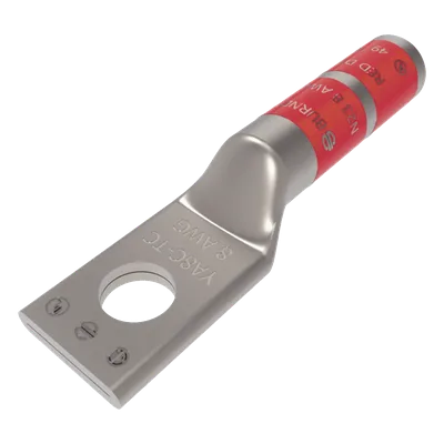 Zapata Terminal de Compresión / Tornillo 1/4" / Calibre 8-6 AWG / Barril Largo / 35 kV / 1.69 in (5.54 ft equivalente en pies no aplica - mantener en pulgadas) / 43 mm