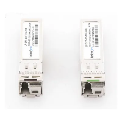 Transceptor Óptico SFP+ Bidireccional / 10 Gbps / Monomodo 1270/1330 nm / Alcance 20 km (65,616 ft) / LC/UPC Simplex / DDM / Hot-Pluggable / 2 Piezas