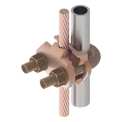 Conector Mecánico para Cable / Calibre 4 a 2/0 AWG / Paralelo o 90° / Tubo 3/8" o Varilla 5/8" - 3/4" / UL467