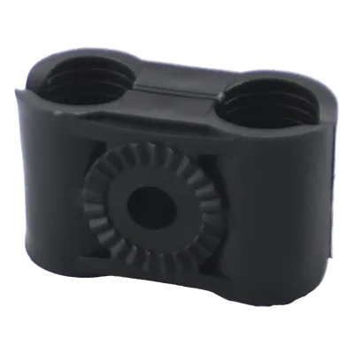 Sujetador Plástico para Cable Coaxial / 1/2 in / Doble Canal / Varilla 3/8' o M10 / Paquete 10 Piezas