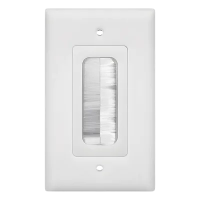 Placa de Pared Pasa Cable / Tipo Cepillo / 1 Puerto / Montaje Vertical / Cerdas Antipolvo / Color Blanco