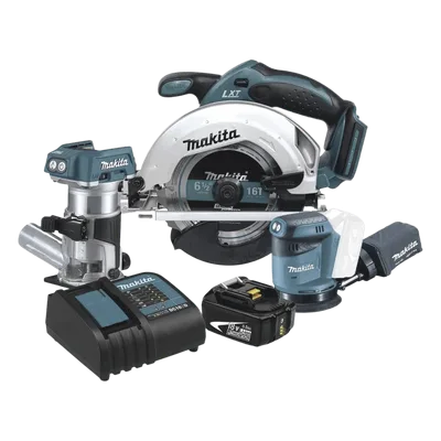 Kit de Carpintería Inalámbrico / Sierra Circular 3,700 RPM / Router / Lijadora Orbital / 3.5 kg / 2.50 m/s² Vibración