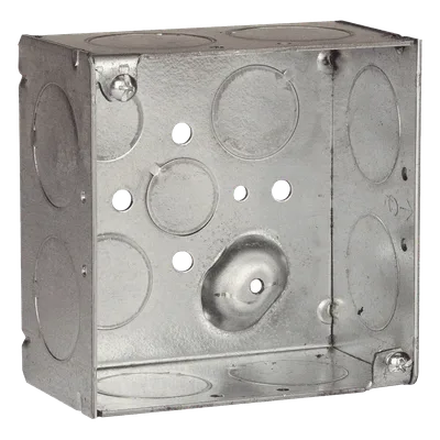 Caja Cuadrada Galvanizada / 4 x 4 in / Profundidad 2.125 in (5.4 cm) / 13 Entradas Conduit / Acero Soldado / 30.3 in³ Capacidad