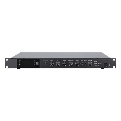 Amplificador de Audio / 1 Canal / 350 W RMS / Sistema 100V y Baja Impedancia 4-16Ω / 4 Entradas Micrófono Balanceadas / Bluetooth / USB / SD / FM / Montaje Rack