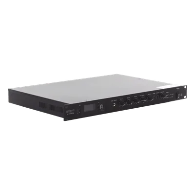 Amplificador de Audio / 1 Canal / 350 W RMS / Sistema 100V y Baja Impedancia 4-16Ω / 4 Entradas Micrófono Balanceadas / Bluetooth / USB / SD / FM / Montaje Rack