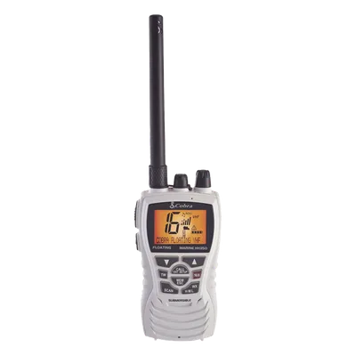 Radio portátil marino, flotante y sumergible con función de eliminación de agua de la bocina mediante vibración,  potencia de RF de 6 Watts.