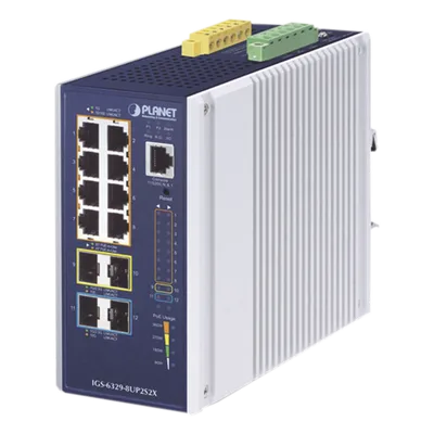 Switch Industrial Administrable Capa 3 / 8 Puertos PoE Gigabit 802.3bt / 2 Puertos SFP 1G/2.5G / 2 Puertos SFP 10G / IP30 / -40 a 75°C / 0.25 x 0.44 x 0.50 ft
