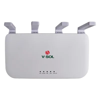 ONU DualMode / Wi-Fi 6 / 4 Puertos Gigabit / 1 Puerto FXS / 1 Puerto PON SC/UPC / USB / 0.82 × 0.48 × 0.12 pies