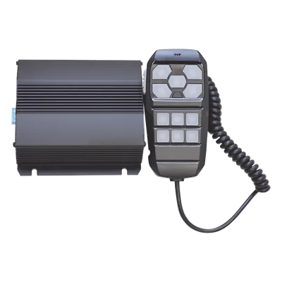 Sirena Vehicular / 100W / Multivoltaje 12~24 VCD / 22 Ciclos de Tono / 4 Salidas Auxiliares / Megafonía y Radio Integradas