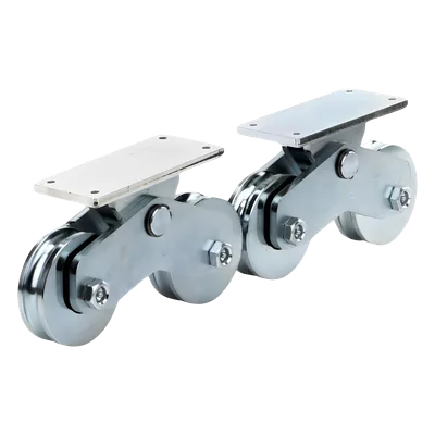 Rueda Doble para Puerta Corrediza / 12 cm / Carga 1200 kg / Canal U Semiredondo / Acero Galvanizado