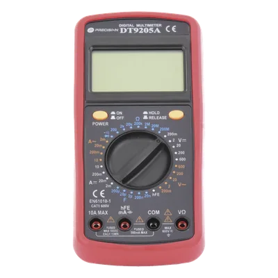 Multímetro Digital / 600 V CC/CA CAT II / 1999 Recuentos / LCD 67 x 42 mm / Corriente 10 A / Resistencia 200 MΩ / HFE Transistores