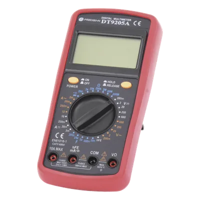 Multímetro Digital / 600 V CC/CA CAT II / 1999 Recuentos / LCD 67 x 42 mm / Corriente 10 A / Resistencia 200 MΩ / HFE Transistores