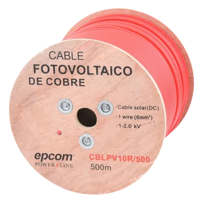 Cable Fotovoltaico / Conductor Cobre 6 mm² (10 AWG) / 2000 Vcc / Rango -40°C a 120°C / Resistencia UV y Ozono / Carrete 500 m (1640.4 ft)