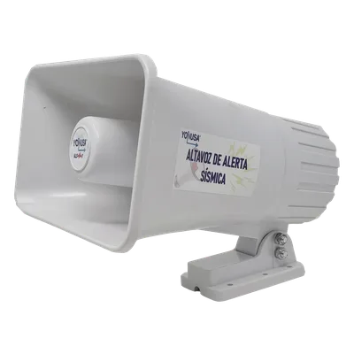 Sirena de Alertamiento Sísmico / Emisión Oficial 150 s / Alcance 25 m (82 ft) / Potencia 30 W / Compatible Módulos YASWIFI y YASMOD / Alimentación 12-14 VDC