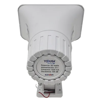 Sirena de Alertamiento Sísmico / Emisión Oficial 150 s / Alcance 25 m (82 ft) / Potencia 30 W / Compatible Módulos YASWIFI y YASMOD / Alimentación 12-14 VDC