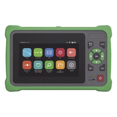 OTDR Touch / Longitudes de Onda 1310nm y 1550nm / Rango Dinámico 26/24 dB / VFL 10mW / OPM / Mapeo de Cables RJ45 / Batería 5000 mAh / Alcance hasta 260 km