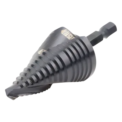 Broca Escalonada 12 en 1 / Revestimiento TiAlN / Perforación 2-3 cm / Doble Acanaladura Espiral / Vástago Hexagonal 1/4'' / Liberación Rápida